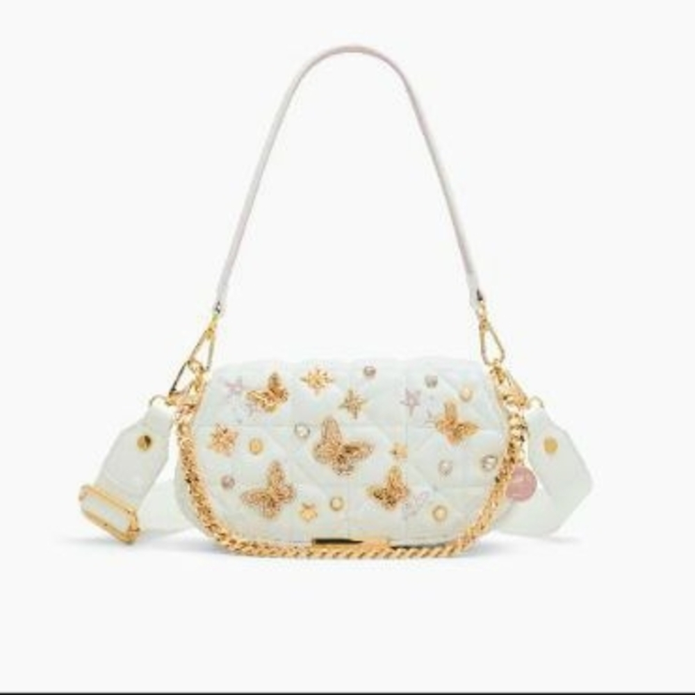 Aldo X Wicked Glinda  White Quilted Shoulder Bag with Gold Accents